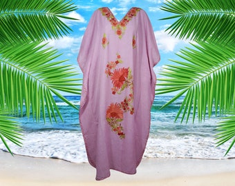 Women's Kaftan Maxi Dress, Pink Boho Fall Maxi Dress, Beach Holidays, Lounger, Cotton Oversize Embroidered Lounge Caftans L-2XL One Size