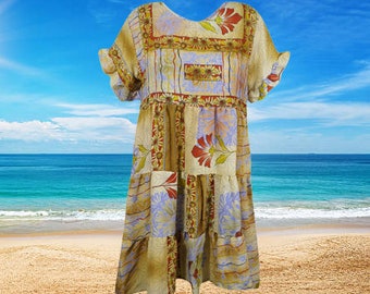 Floral short Dress - Boho Dresses for Women - Spring Dress - Summer Dress for women - Boho Dresses, Beige, Handmade Dress M
