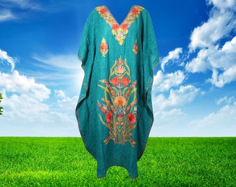 Women's Kaftan Maxi Dress, Handmade Gift, Teal Blue Beach Holidays Caftan, Lounger, Cotton Embroidered Caftans, One size L-2XL One Size