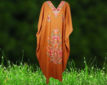 Womens Caftan Maxi dress, Cotton Orange Lounger, Handmade Kaftan Dresses, Cover Up, Housedress, Embellished Kaftan Dress, Resort Wear L-3XL