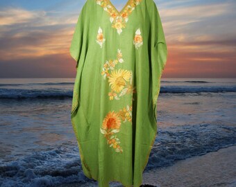 Womens Kaftan Maxi Dress, Handmade Gift, Flowy Caftan, Green Housedress, Caftan Embroidered Kaftan, Bohemian Fashion L-2XL
