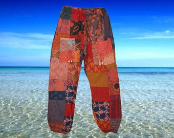 Boho Hippie Pants, Summer Cotton Bloody Mary Harem Pants, Floral Pants, Soft Patchwork Trousers, Baggy Pants S/M/L