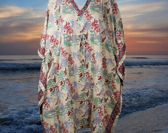 Womens Kaftan Dress, Summer Fashion Beige Red Printed Caftan Dresses, Bikini Cover up loose Caftan, L-4XL One size