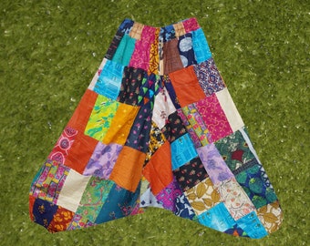 Boho Patchwork Pants, Colorful Hippie Harem Pants Baggy Cotton High Waist Loose Trouser Genie Pant S/M/L
