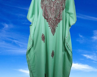 Women's Kaftan Muumuu Maxi Dress, Embroidered Mint Green, Boho Maxi Dress Oversized Loose Stylish Maxi Kaftan Dresses, L-2X