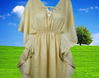 Womens Short Beach Caftan Dress, Holiday Fashion Golden Printed Kaftan M-XL One Size