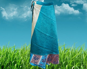 Womens Wrap Skirt, Recycled Sari Skirt, Ankle Length, Wrap Skirt, Handmade Blue Printed Wrap Skirts, Gift, One Size