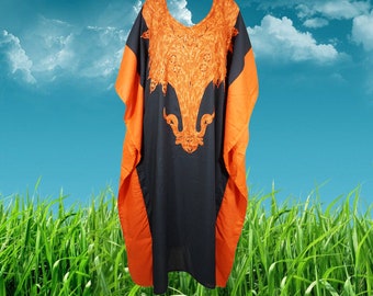 Muumuu Nightgown, Women's Kaftan Maxi Dress, Orange Cotton Kimono Dresses , Oversized Loose Stylish Maxi Kaftan Dresses. One size, L-2X