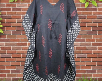 Womens Kimono Kaftan Dress, Travel, Lounge wear, Black, Short Cotton Dress Summer, Kaftan Dress, Beach, Coverup, Dresses One size