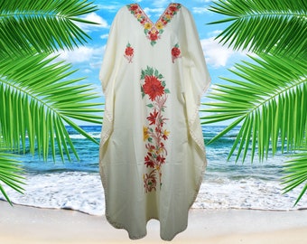 Women's Kaftan Maxi Dress, Lime Yellow Boho Maxi Dress, Beach holidays, Lounger, Cotton Embroidered Summer Caftans, Plus size L-3XL One Size