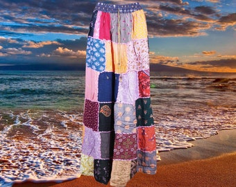 Womens Handmade Boho Patchwork Skirt, Pink Maxi Skirts, Ethnic Vintage Skirt, Recycle Long Skirts S/M/L