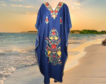 Bohemian Maxi kaftan dress, Kimono sleeve caftan, Chic embroidered caftan, Navy Blue cotton, Maxi Kaftan Dresses One size ,L-2XL