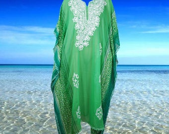 Womens Green Cruise Caftan Dress, Maxi Dresses, Embroidered Kaftan Dress, Travel Maxi, Summer Maxi Dresses, L-4XL One size