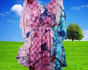 Recycle Pink Blue Printed Caftan, Womens Short Kaftan Dress, Summer Fashion, Beach Dress, Travel Fashion, loose Dresses, M-XL One Size