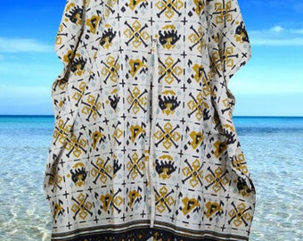 Bohemian Travel Kaftan, Short length Kaftan, Black White Beach Resort Wear, Sari Silk Caftan Dress SML