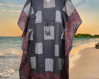 Womens Kaftan Midi Dress, Black Red, Kimono Kaftan, Black Kaftan, Summer, Cotton Kaftan Dress, Beach, Coverup, Mummuu Dresses S-XL