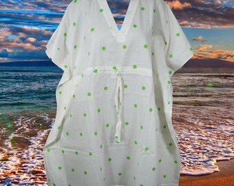 Womens Housedress, Cotton Short Kaftan, White Floral Print Caftan, Muumuu, Cover Up, Handmade Dresses, Fall Boho Dress, Travel Kimono S/M