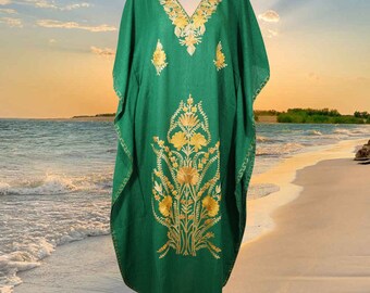Women's Kaftan Maxi Dress, Handmade Gift, Parakeet Green Cruise Holidays Caftan, Kimono Butterfly Dress, Oversized Dress One size L-3X