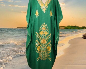 Women's Kaftan Maxi Dress, , Parakeet Green, Boho Goddess, Lounger, Holidays Caftan, Kimono Maxi Dress, Housedress, One size L-3XL