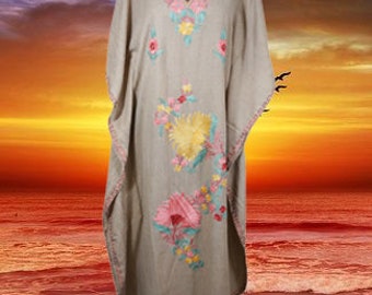 Women's Kaftan Maxi Dress, Beach Vacation Dress, Mauve Purple Boho Maxi Dresses, Cotton Embroidered Caftans, Oversized L-2XL One Size
