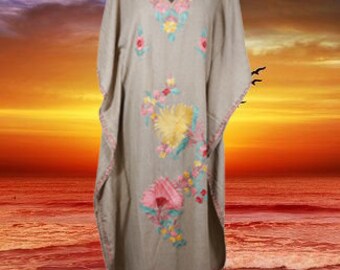 Women's Kaftan Maxi Dress, Beach Vacation Dress, Mauve Purple Boho Maxi Dresses, Cotton Embroidered Caftans, Oversized L-2XL One Size