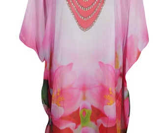 Womens Kaftan Dress, Maternity Kaftan, Jewel Pink Floral Dresses, Beach dress, Resort Wear Caftan, Georgette Kaftan Dress M-3XL, One size