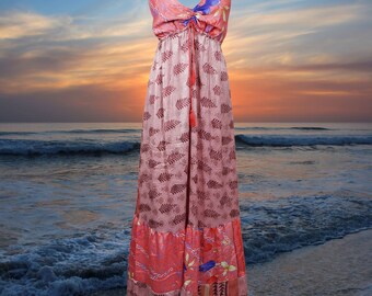 Womens Maxidress, Hawaiaan Sunset Silk Maxi Dress, Bohemian Dress, Fall Festivals, Holiday Dresses ML