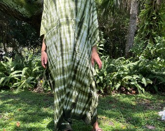 Womens Maxi Kaftan Dress, Green Tiedye Kaftan, Holiday Dress, Resort Wear, Beach Maxidress, Fall Maxi Dresses, Caftan, Gift L-3XL