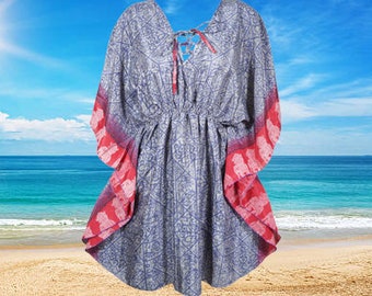 Womens Short Beach Caftan Dress, Holiday Boho Fashion Purple Printed Kaftan M-XL One Size
