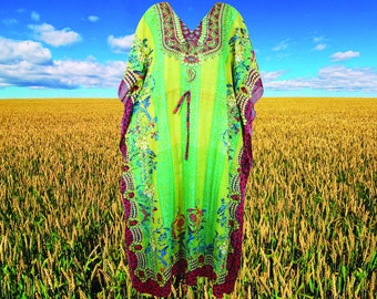 Womens Caftan Maxi Dress, Green Printed Georgette Sheer Kaftan, Bohemian Kaftan ,Beach Cover Up, Caftan Dress, Travel Dresses, Gift L-2XL