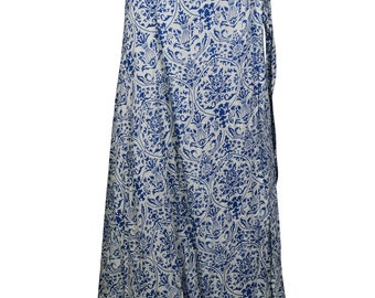 Saheli Bohemian Full Length Blue Printed Wrap Around Skirt Rayon Printed Summer Fashion Gypsy Hippie Chic Halter Dress