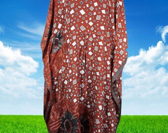 Boho Maxi Kaftan, Russet Floral Mozaic Caftan Housedress, Beach Coverup, Summer Silk Caftan, Resort, Cruise Caftan, Gift L-2X