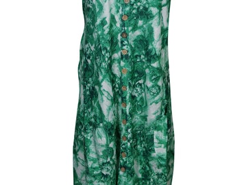 Womens Tank Dresses, Tie Dye Button Front Sleeveless Loose Housedress, Summer Beach Cover Sundress L