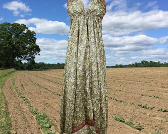 Womens Boho Maxi Dress, Gray Floral Strap dress, Recycle Silk Handmade Dresses ,Boho Hippy Stylish Summer Travel Dress S/M
