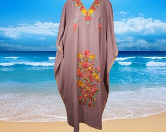 Womens Kaftan Maxi Dress, Handmade Gift, Flowy Caftan, Heather Purple Housedress, Caftan Embroidered Kaftan, Bohemian Fashion L-2XL