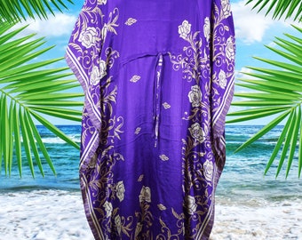 Boho Maxi Kaftan Indigo, Purple Floral Stylish Caftan Housedress Beach Coverup Summer Boho Caftan Expecting Moms, Resort, Cruise Caftan L-2X