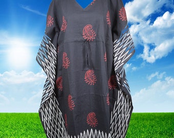 Womens Kimono Kaftan Dress, Handmade, Travel, Lounge wear, Black, Short Cotton Dress, Beach, Coverup, Mummuu, Boho Dresses, S-XL