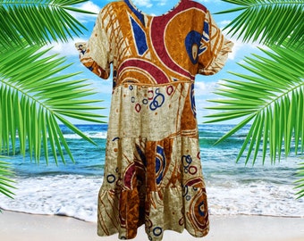 Short Beach Dress, Orange, Soft, Casual, Tiered, Recycle Silk, Shift Dresses for Women - Summer Boho Dress, Handmade, Daydress, M