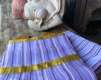2 Sheer Curtains Lavender Gold Tabs Drapes Sari Panels Window Treatment Bed Canopy Boho Indi Bedroom