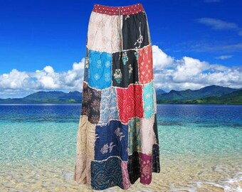 Womens Handmade Boho Patchwork Skirt, Maxi Skirts, Ethnic Vintage Long Skirt, Recycle Colorful Long Skirts S/M/L
