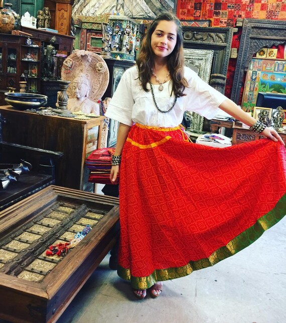 red boho maxi skirt