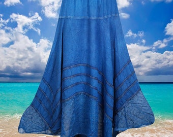 Dark Blue Renaissance Long Skirt with Glitter Embroidery Skirts , Elastic Waist Skirt, Handmade Boho Skirts S/M/L