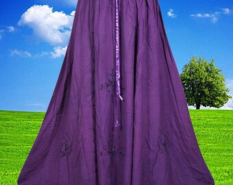 Chic Purple Bohemian Tiered Maxi Skirt, Embroidered Maxi Skirts, Elastic Waist Skirt, Handmade Boho Skirts S/M/L