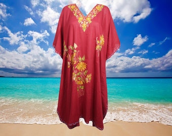 Womens Kaftan Dress, Red Bohemian Midi kaftan Dress, Kimono sleeve caftan, Chic embroidered caftan Dresses L-4XL