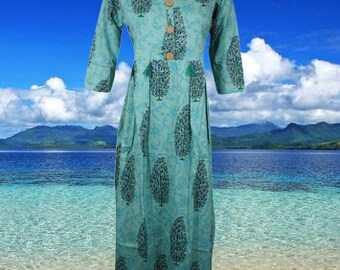 Boho Blue Maxi Dress, Flared Indi Maxidresses, Printed Handmade Womans Summer Cotton Maxi Dress, Bohemian Clothing M