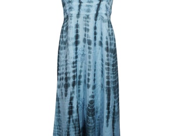 Women's Maxi Sundress, Boho Dress, Hippie Dresses, Blue White Tie Dye Printed Summer Dress, Fun Feminine Maxi Dress XS