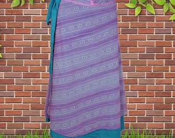 Womens Magic Wrap Skirt, Floral Double Layers Purple Wrap Skirts, Recycled Sari Wrap Skirt, Handmade Fashion, Handmade One size
