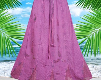 Purplish Pink Floral Renaissance Midi Skirt, Bohemian Embroidered hippie Skirts, Handmade Bohemian Skirts S/M/L