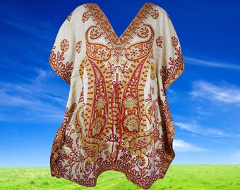 Womens Short Caftan Dress, Hippie Kaftan,  Oversize Travel Dress, Orange White Beach Tunic Caftan, Bohemian Kaftan L-2XL