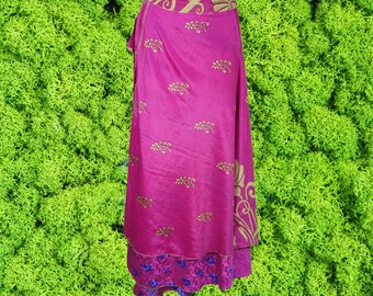 Womens Sari wrap skirt, 2 Layer Skirts, Pink Printed Sari Skirt, Resort Wear, gift, Reversible Wrap Skirts, One Size